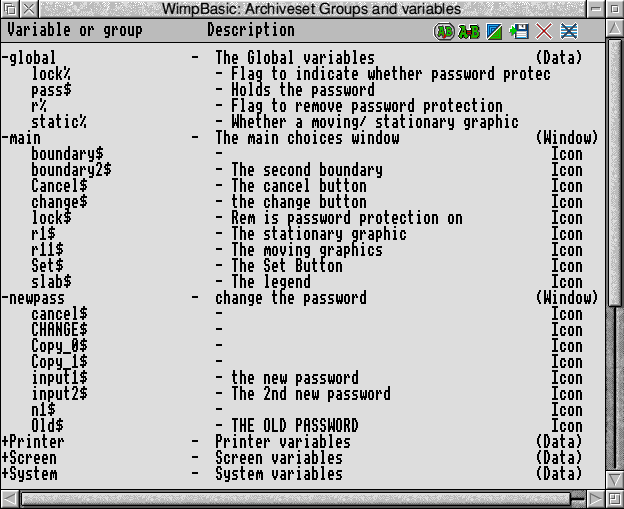 Variables window